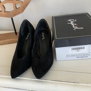 Black Microsuede Block Heels